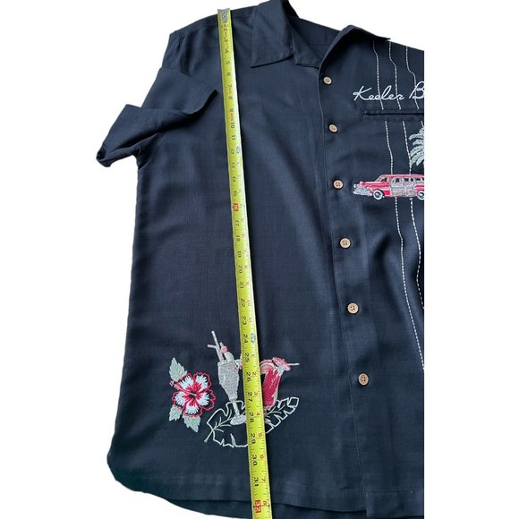 KEEBLER BAY Hawaiian black. shirt in size XL palm trees tropical  drinks Woodie - Picture 6 of 12